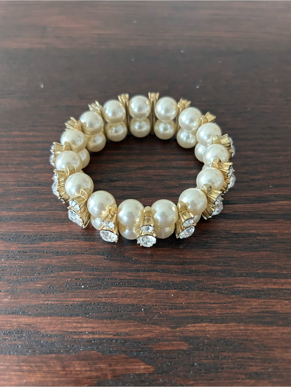 J. Crew Gold-Tone Pearl and Crystal Stretch Bracelet